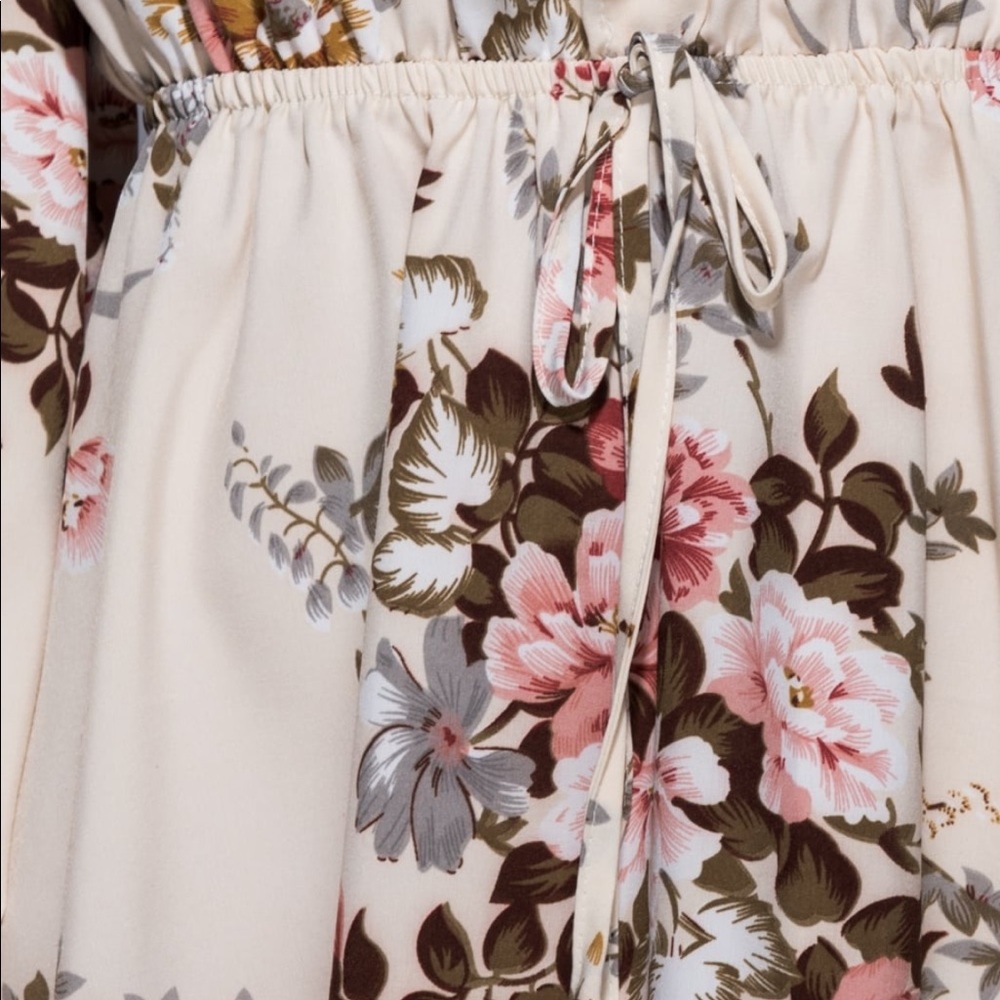 Cream & Pink Rose Floral Long Sleeve Mini Dress - Picture 7 of 8